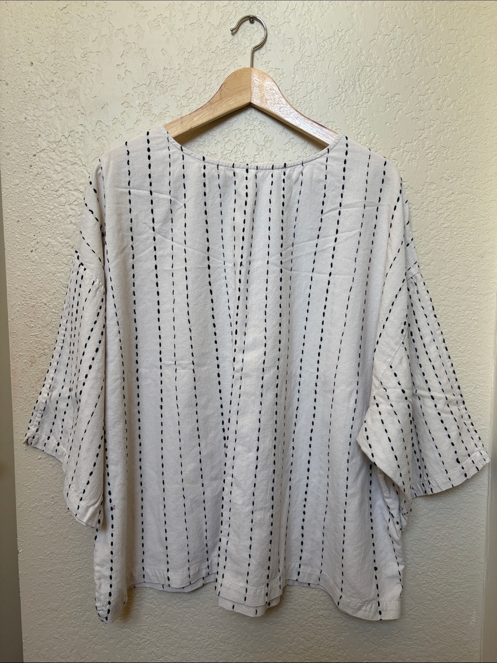Pure Jill 100% Cotton Pullover Popover Top Blouse Off White Navy Boxy